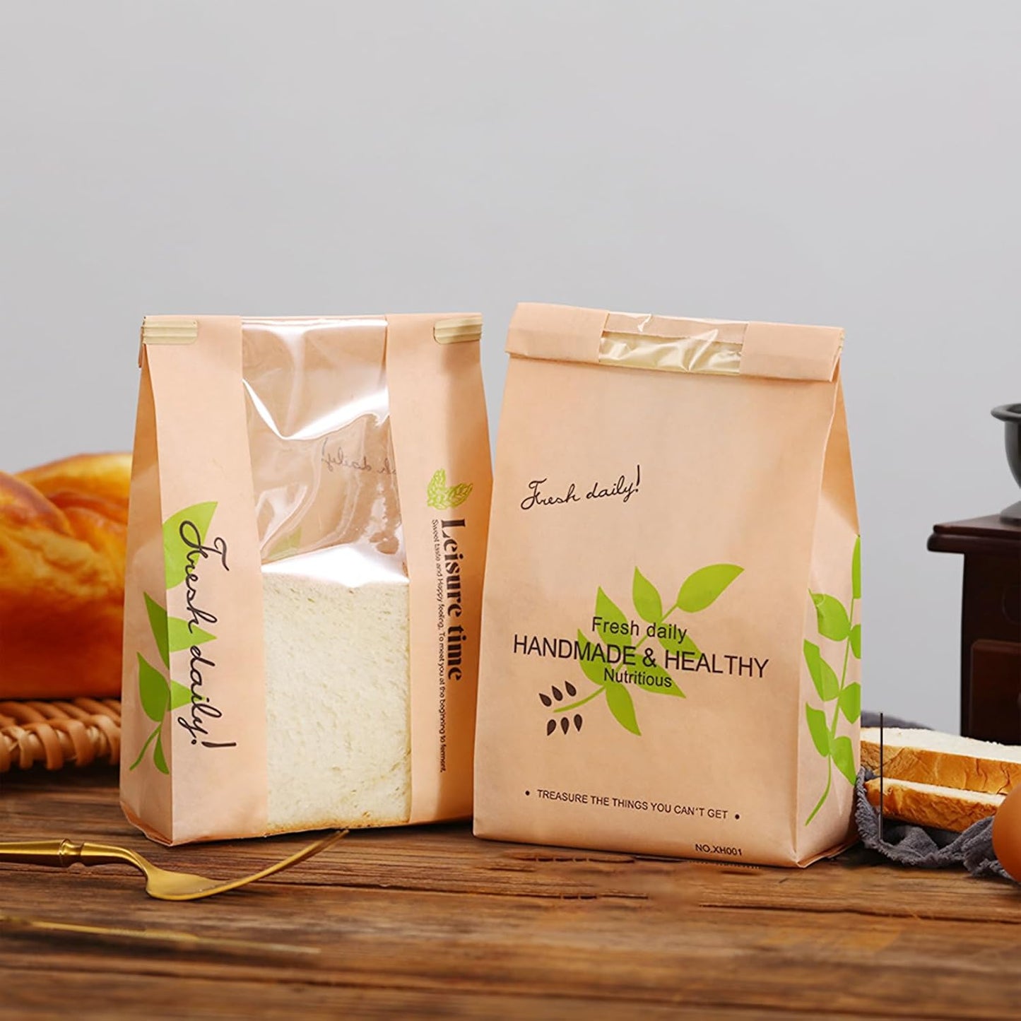 25 Pcs Paper Bread Bags with Sealing wire, for Homemade Bread, Sourdough Bag with Window, 12.2 x 8.3 x 3.5 inch Large Brown Kraft Toast Bags for Baked Food Packaging Storage