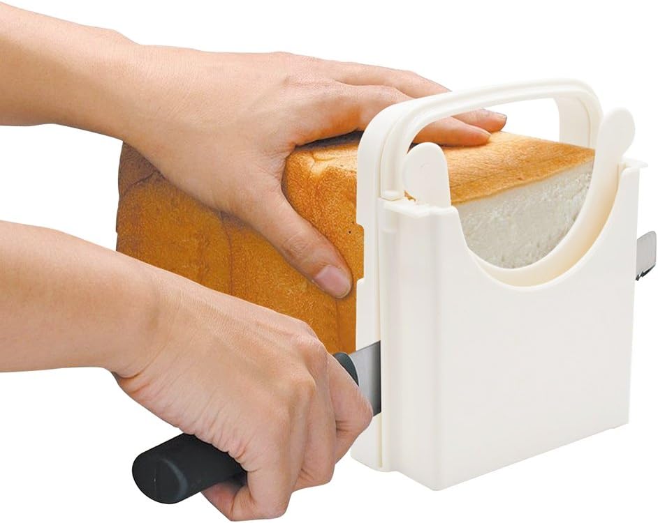 Foldable & Adjustable Bread Slicer Guide for Homemade Toast Cutter Sandwich Maker Loaf Cutter Machine With Cutting Guide (White)