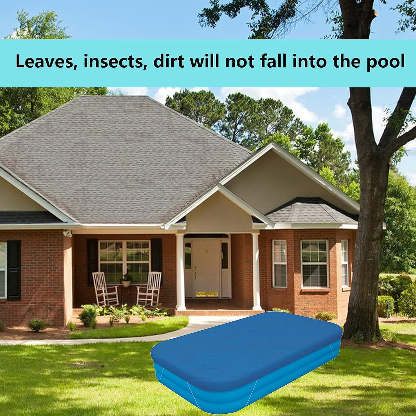 Rectangle Pool Cover,Pool Cover for Inflatable Pool,Rectangular Inflatable Swimming Pool Cover, 10ft X 6ft Dustproof Rainproof Waterproof Square Swimming Pool Cover,Family Pool Cover (Blue)