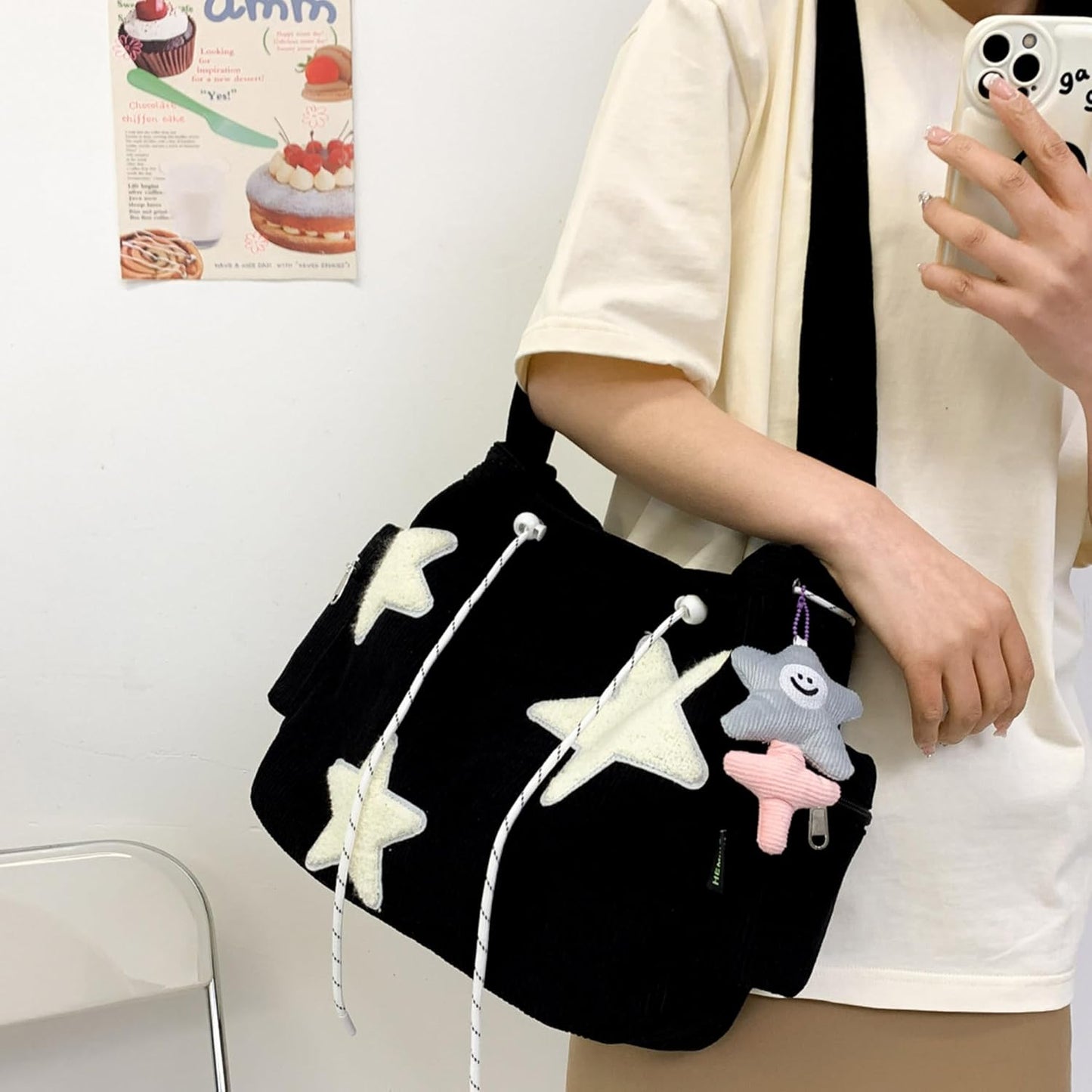Y2K Corduroy Shoulder Bag Women, Cute Tote Bag Large Crossbody Bag for School Office Work Travel Shopping