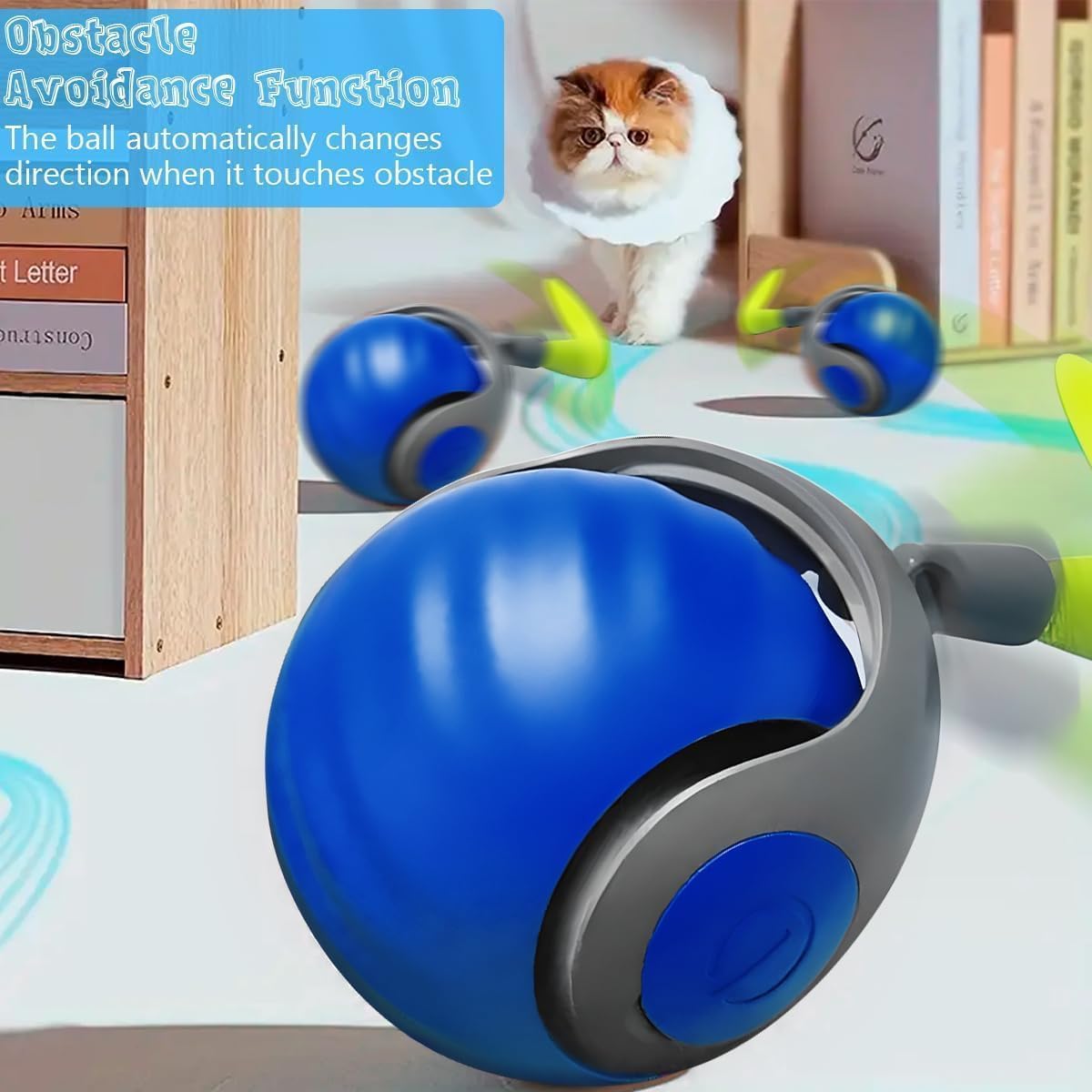 Speedy Ball with Tail Cat Toy, Smart Interactive Toy for Bored Indoor Cats 2 Speeds, Automatic Cat Rolling Ball 2.0 Enrichment Toys, USB Rechargeable Cat Ball,Motion Activated (Blue)