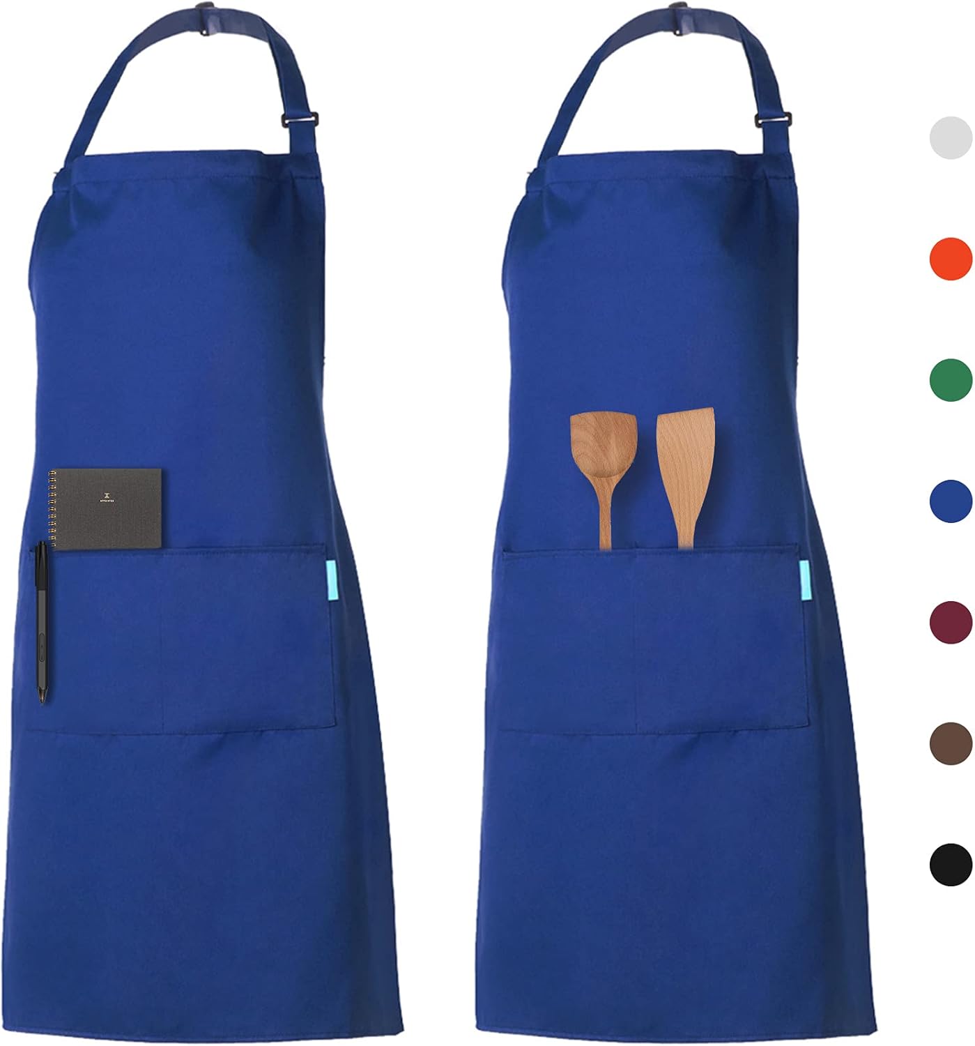 Adjustable Multi-Purpose Aprons for Men and Women with Long Waist Ties and Front Pockets, Polyester Cotton Blend