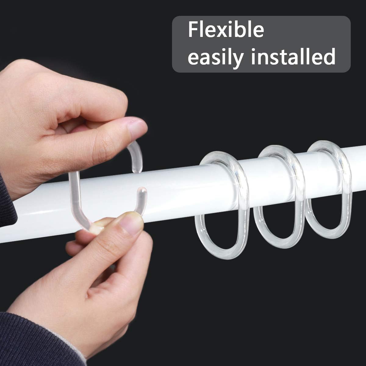 24 pcs Shower Curtain Rings Plastic Curtain C Rings Hook Hanger Bath Drape Loop Clip Glide Bathroom Shower Window Rod (Clear)