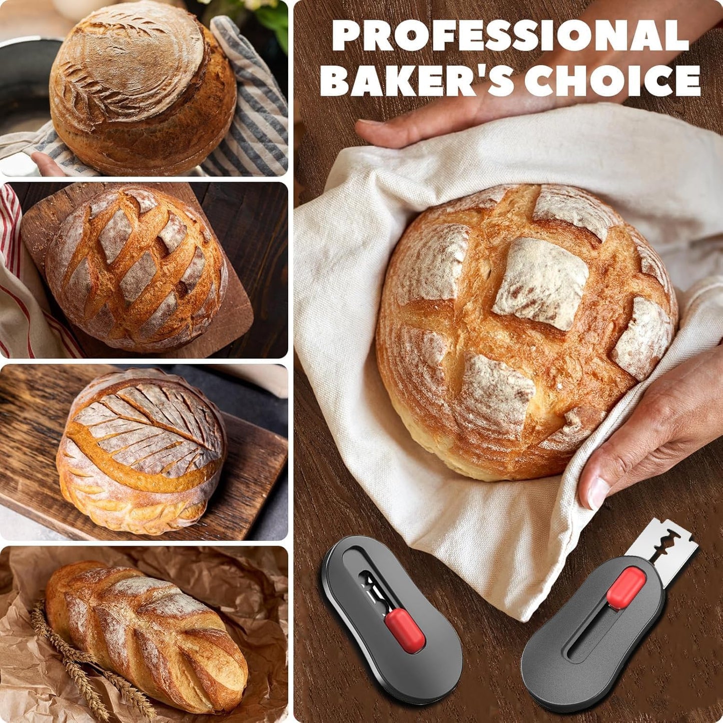 (2 Packs) Bread Lame Dough Scoring Tool with Telescoping Feature, Professional Bread Lame for Bread Scoring Tool & Sourdough Scoring Tool, Bread Lame Dough Scoring Tool with 10 Replacement Blades