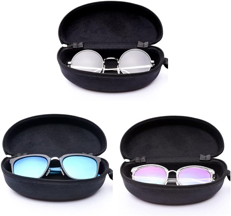 3pcs Zipper Hard Shell Sunglasses Case Eyeglasses Case Portable Travel Glasses Case with Plastic Carabiner Hook
