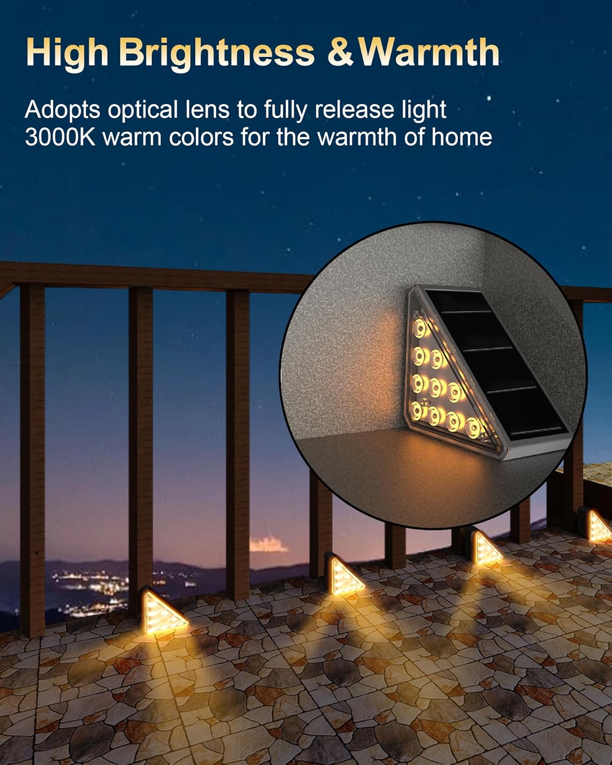 Solar Stair Lights, 6 Pack Solar Deck Lights Outdoor Waterproof IP67 Step Lights for Outside Solar Powered High Brightness Christmas Lights for Stair, Garden, Front Step, Front Porch, Backyard