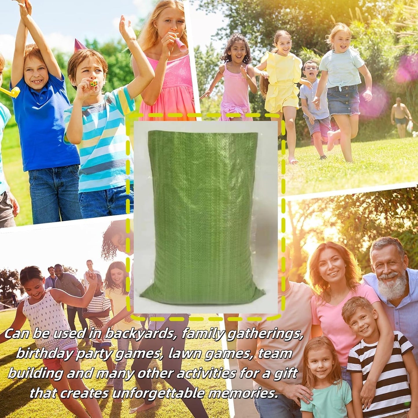 10PCS Potato Sack Race Bags,Large Seed Sack 60x 100cm Large Outdoor Lawn Game Bags for Adults and Children Birthdays, Yard,Game Parties, BBQs, Picnics,Storage (Green)