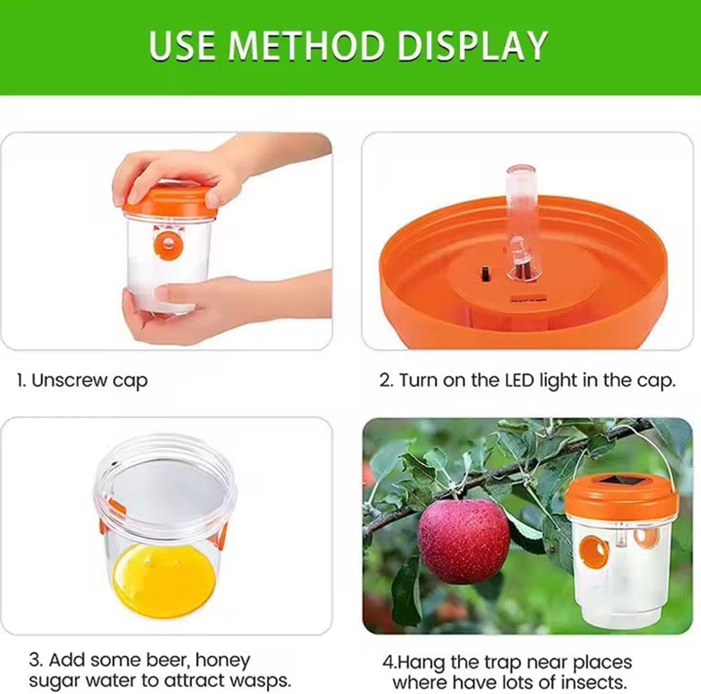 Solar Wasp Trap Outdoor Hanging,Solar Powered Bee Trap Reusable Fly Traps Outdoor Hanging Wasp Killer for Indoor Outdoor Patio Garden Home(Orange)