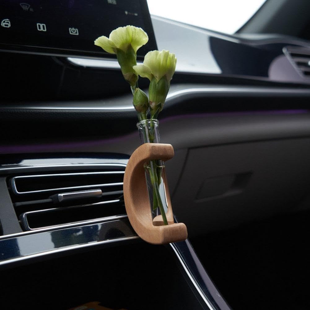 Car Vase Vent Clip, Car Vent Propagation, Mini Car Flower Vase Vent Clip, for air Ornament Auto Charm Interior Wooden O8M3 Vent