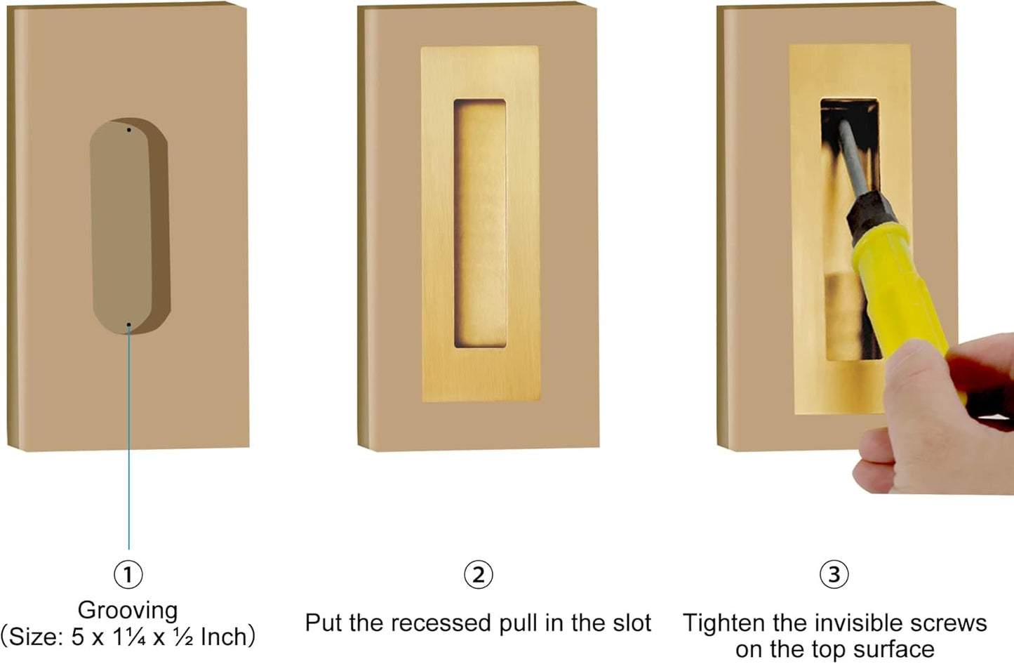 Recessed Finger Flush Pulls for Pocket, Sliding Barn Door - Brushed Gold Stainless Steel Rectangular Door Pulls (2 Pack) 6 Inch
