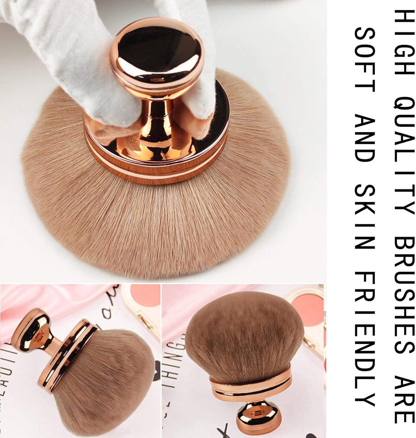 Extra Large Rose Gold Self Tanning Blend Brush,3 Inch Kabuki Brush for Self Tanner and Back Applicator,Soft synthetic hair, for Foundation, self-tanners, Powder, Face and Body (Rose Gold)