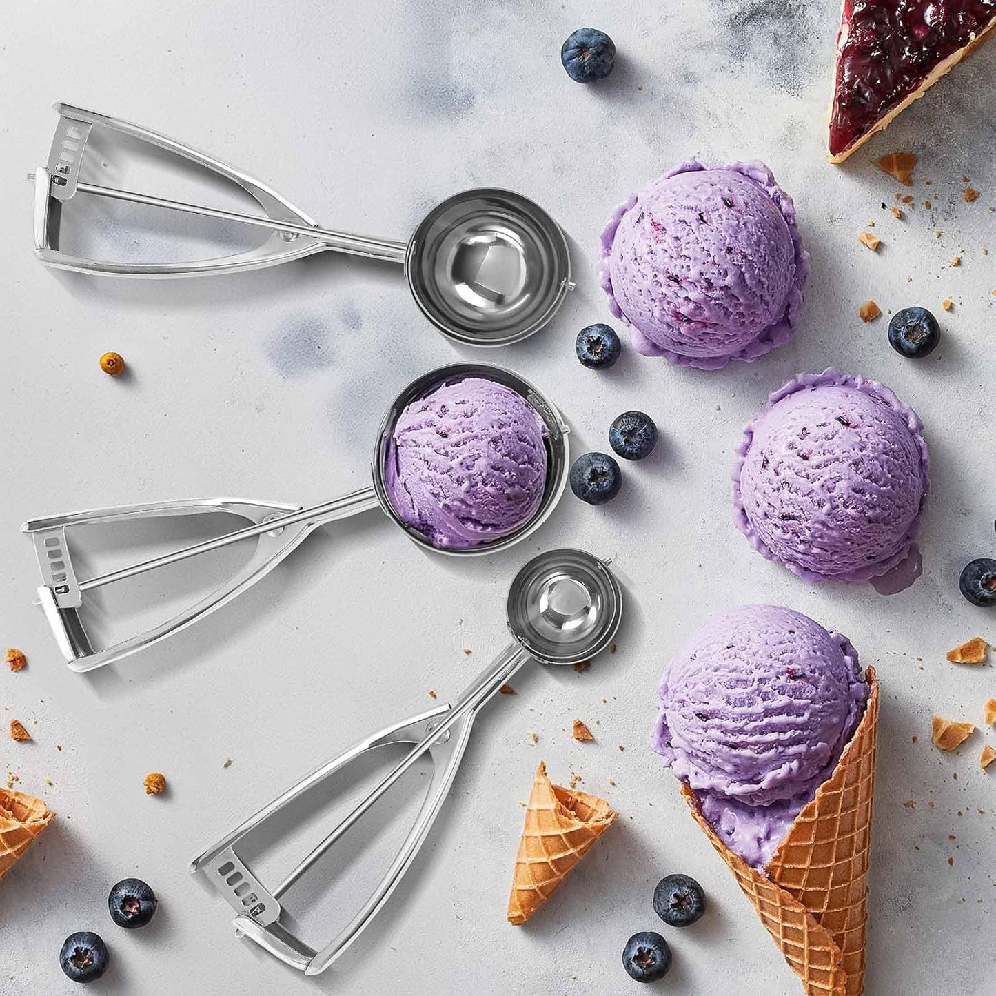 Ice Cream Scoops Set 3 PCS Cookie Scoops for Baking, Fits Right & Left Handed, Stainless Steel Cookie Dough Scoop, Melon Baller Scoop Cupcake Muffin Scoop (4oz +2oz +0.8oz)