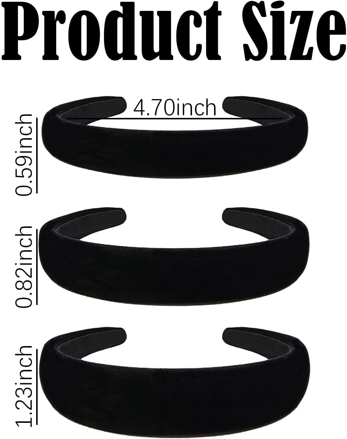 3Pcs Black Velvet Headbands for Women, Soft Head Bands for Women's Hair Plain Velvet Hair Band Hoop for Girls Cute Hair Accessories