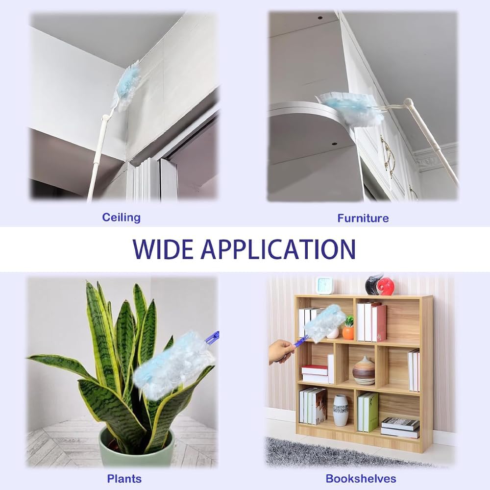 40 Pack Disposable Duster Refills Kit Compatible with Swiffer Dusters 180 Degree Extendable Handle Dusters for Cleaning Home, Office, Blinds, Ceiling (Rodless)