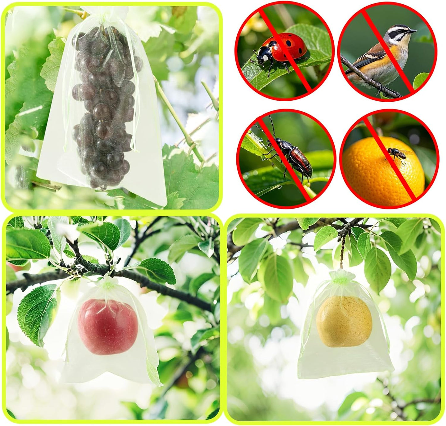 100PCS Fruit Protection Bags with Drawstring, 6x8 Inch Green Organza Produce Bags for Fruit Trees, Mesh Netting for Garden Protection