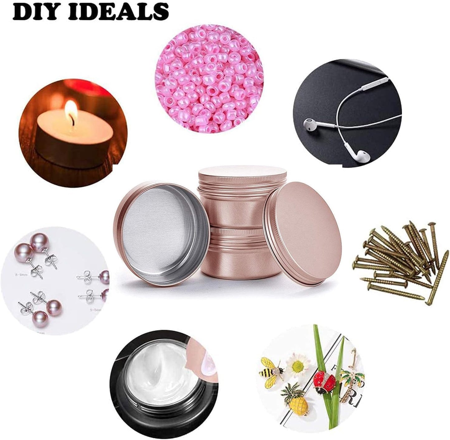 Aluminum Tin Jar With Screw Cap, 9 Pcs Rose Gold Round Containers, Empty Refillable Tin Cans, 60g