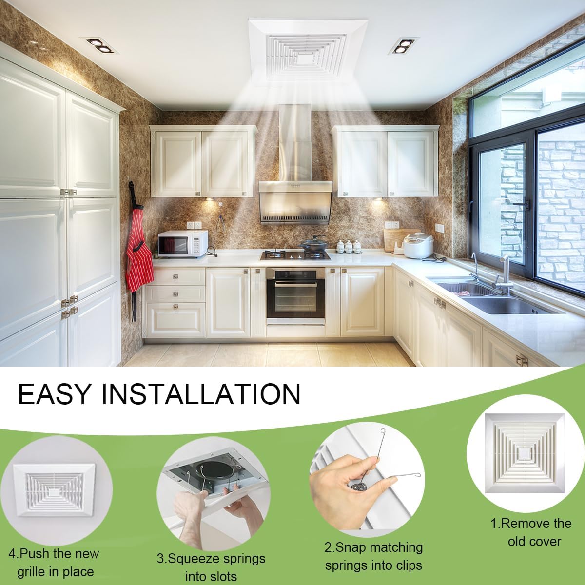 12x12'' Bathroom Exhaust Fan Cover, Vent Hood Replacement with Spring, Exhaust Fan Housing, Bathroom Ceiling Grill, Ventilation Fan Grill, Air Vent Cover, Air Filter Diverter Diffuser (1Pcs)