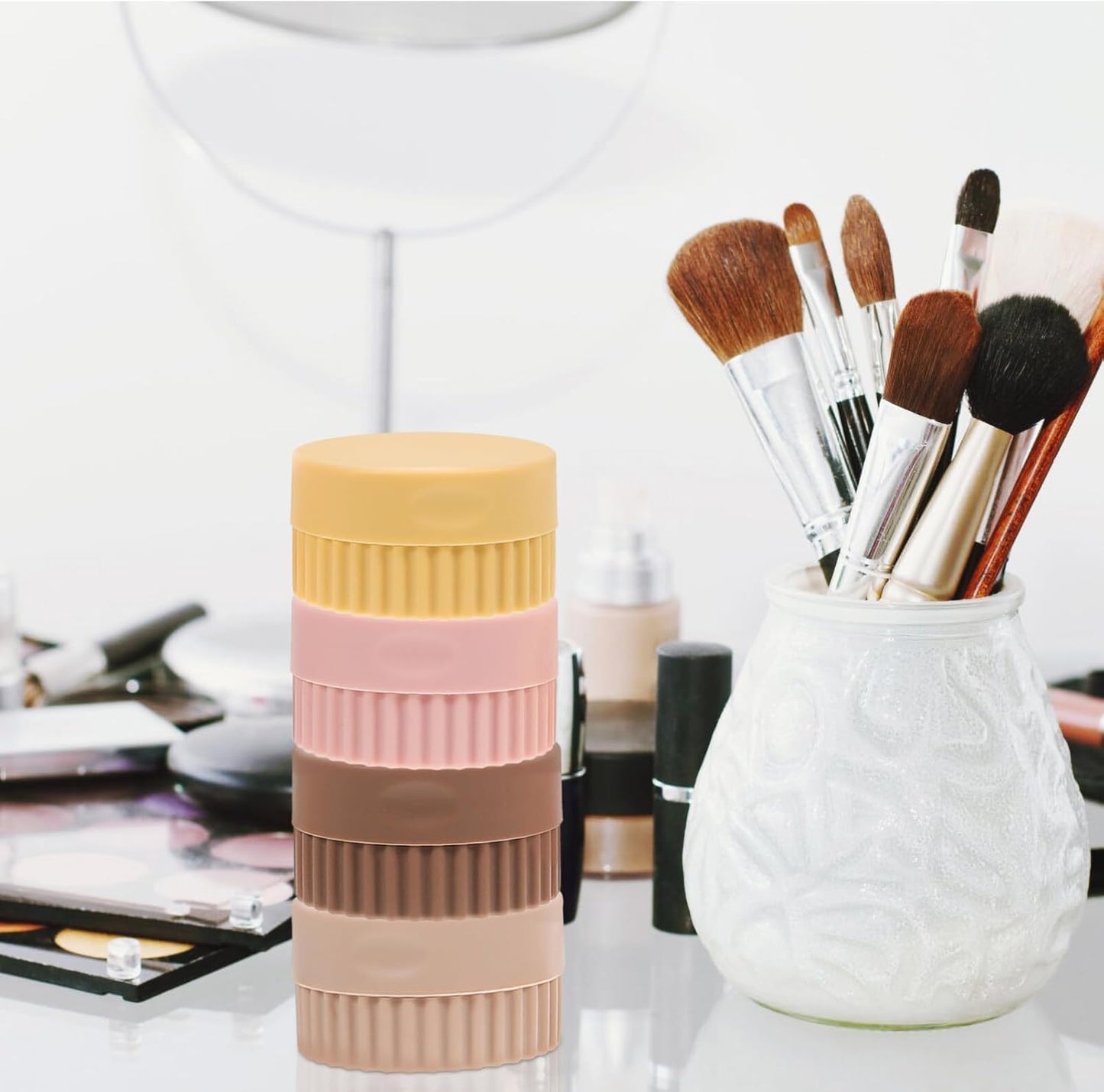 Travel Containers for Toiletries - 4 Pcs Small Silicone Cream Jars 0.68 oz/20 ml, Leak-proof Essentials With Lid for Cosmetic Face Body Cream (Pink)