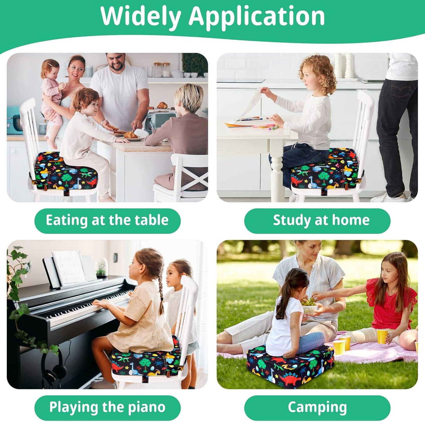 Toddler Booster Seat for Kitchen Chair, Non-slip Kids Dining Table Booster Seat with Adjustable Safer Straps, Portable Baby Eating Travel Camping Increasing Cushion
