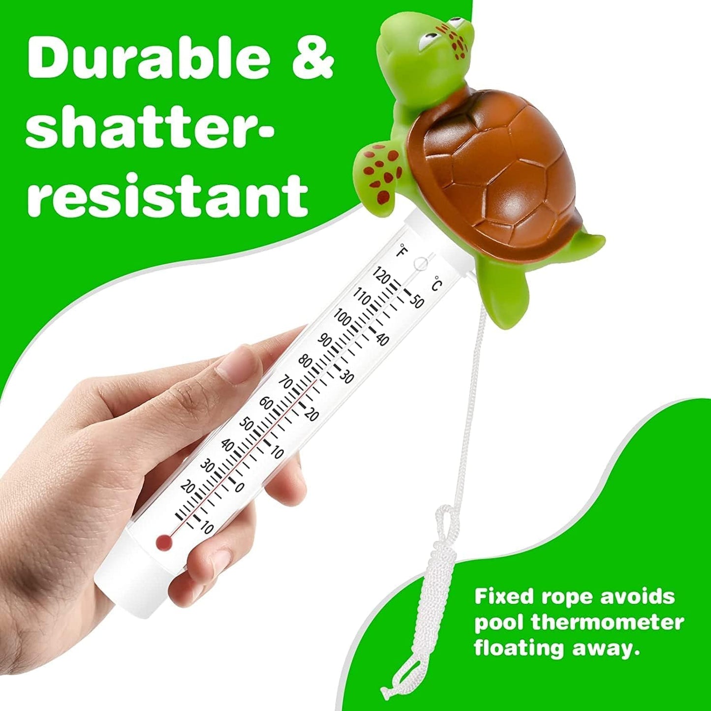 Floating Pool Thermometer, Large Size Easy Read for Water Temperature with String for Outdoor & Indoor Swimming Pools and Spas, Hot Tubs & Aquariums(Turtle)