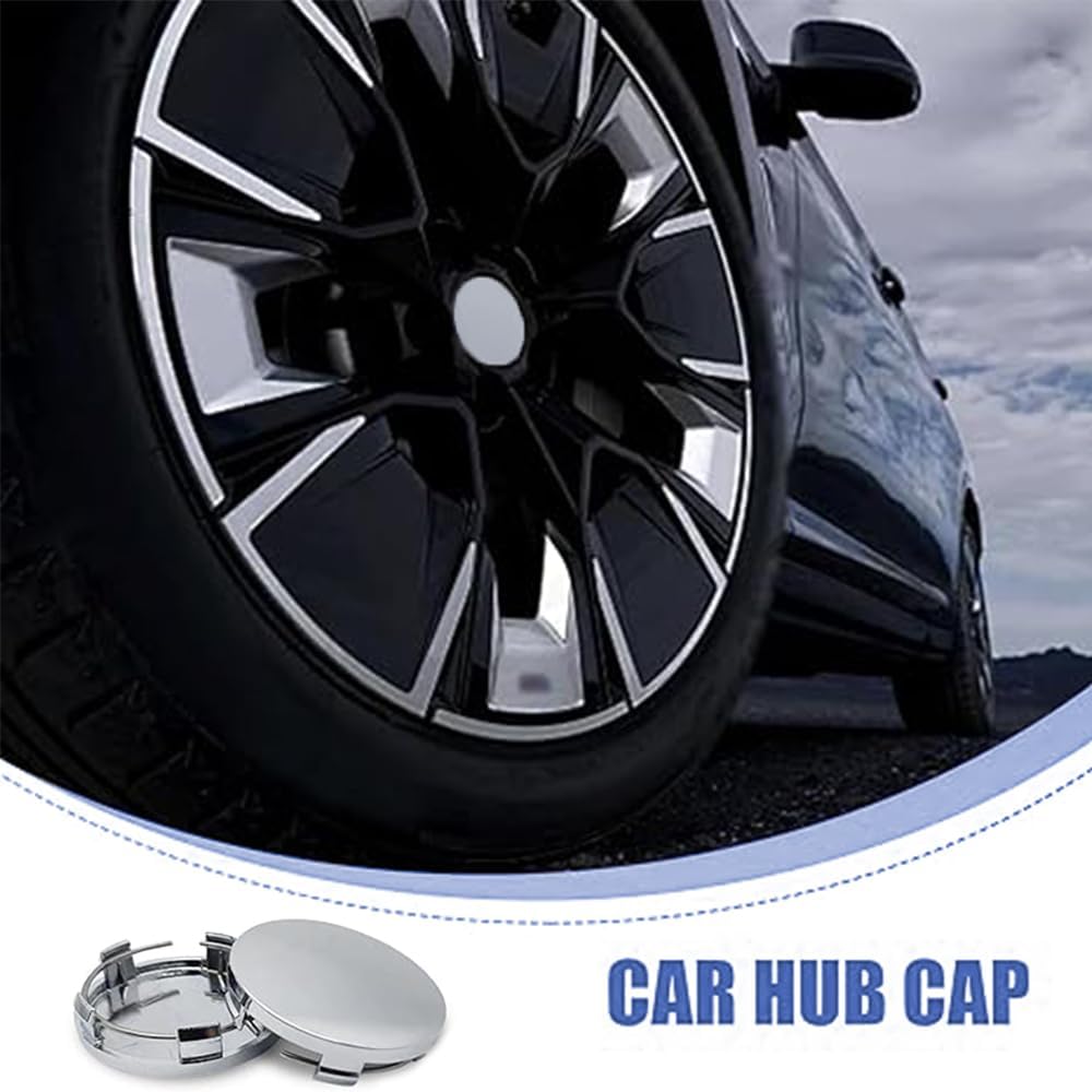 4 PCS Car Wheel Hub Center Cap, 60mm OD 58mm ID,ABS Rust-Proof Durable Snap-in Anti-Falling Fastening Installation Accessories, Wheel Hub Modification Decoration,Universal for Cars (Silver)