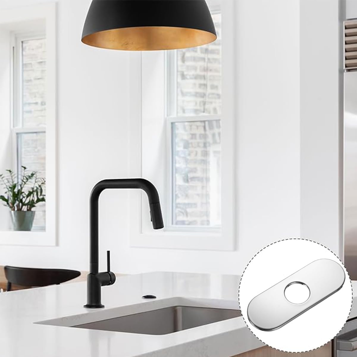 2PCS 6 inch Sink Faucet Hole Cover,Deck Plate Escutcheon for Kitchen Faucet,Sink Hole Cover,Plate for Bathroom Sink,Plumbing Cover Plates,Deck Plate for Pull Down Faucet:Stainless Steel (Chrome)