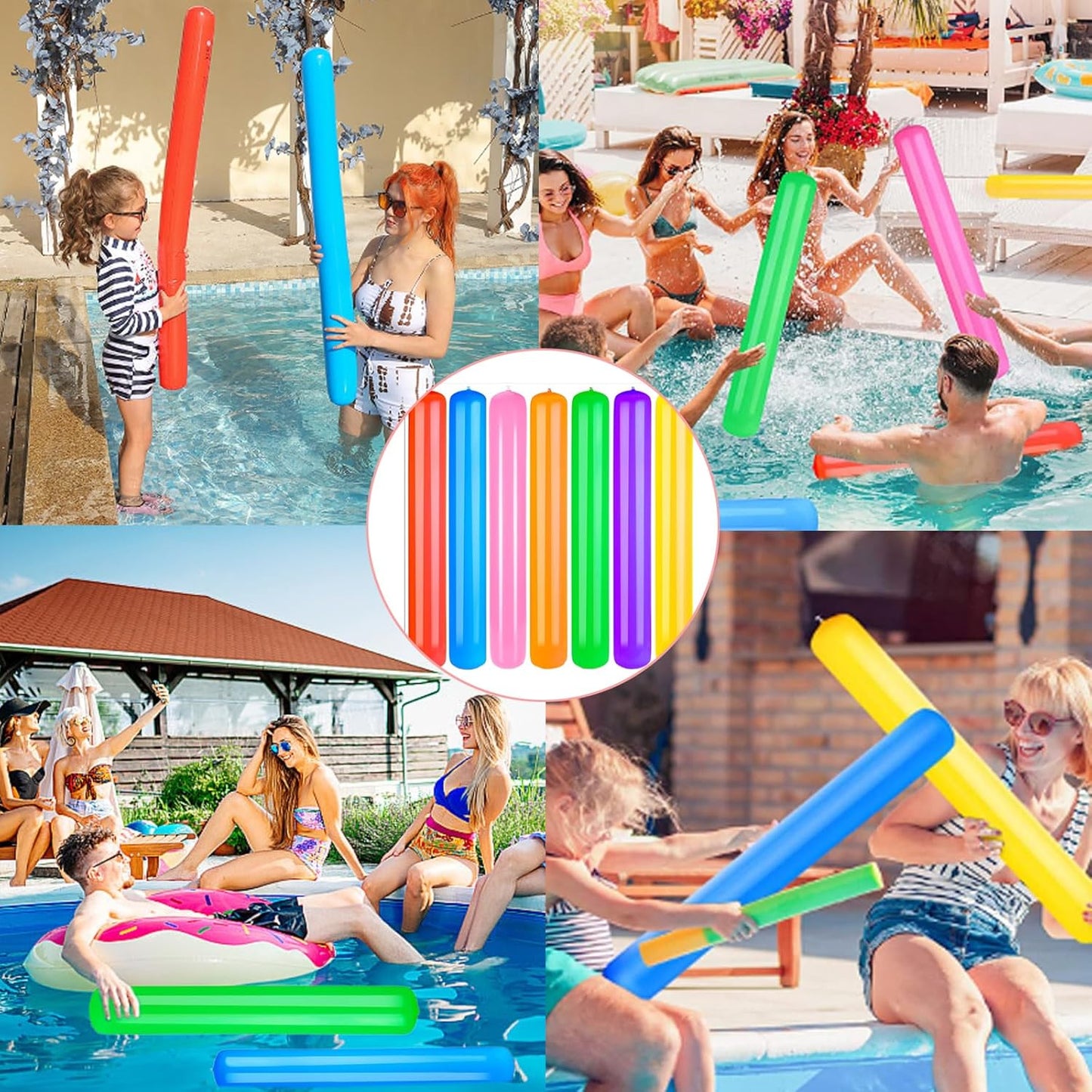 7 Packs Swimming Pool Floats Inflatable Sticks, 105cm Giant Pool Noodles Swimming Noodles, Thickened PVC Water Fun Games Float for Indoor/Outdoor Summer Pool Party