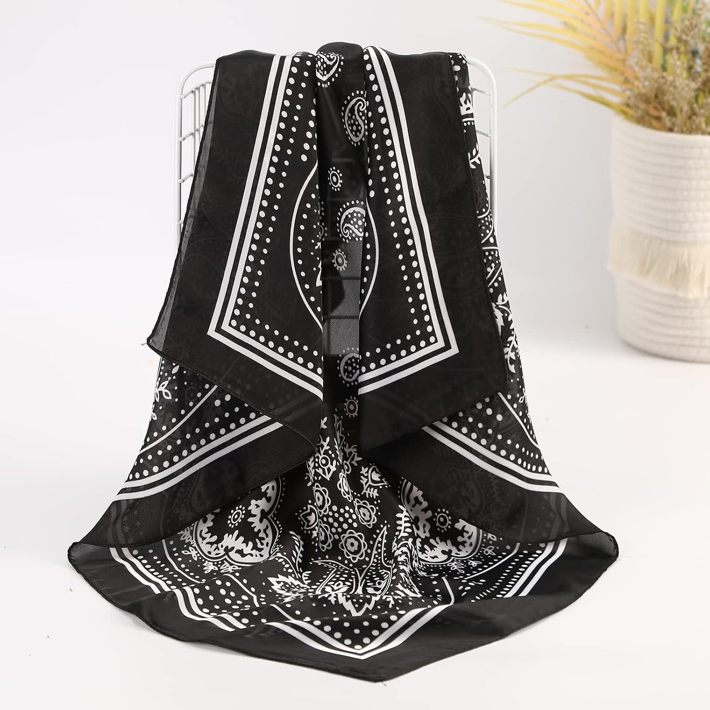 27 Inches Silk Feeling Square Head Scarf 4 Pcs Satin Square Head Scarves for Women Hair Bandanas