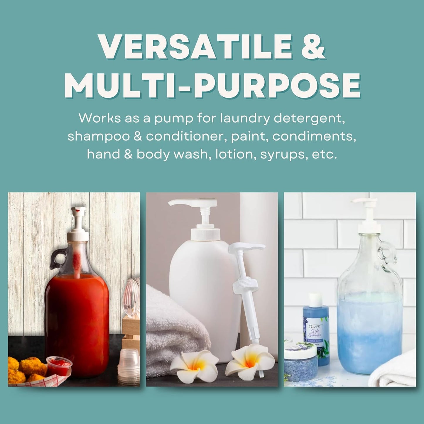 Gallon Pump Dispenser for Glass or Plastic Bottles - Heavy-Duty Leak Proof for Commercial and Household Use - 1 Gallon Jug - Non-BPA (Pack of 2)