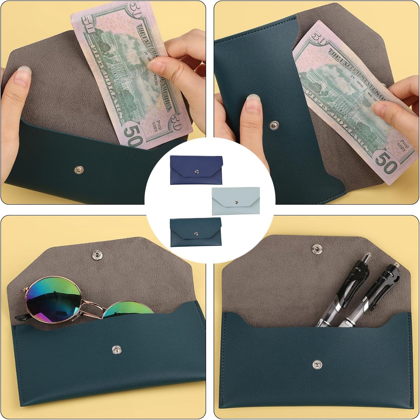 3PCS Leather Cash Envelope Wallet, Reusable Cash Envelope Wallet for Travel and Budgeting