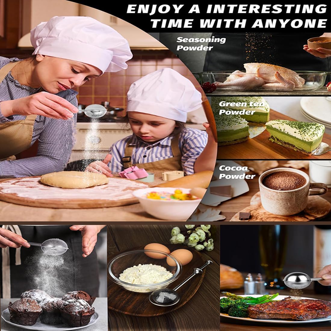 Powdered Sugar Shaker Duster Stainless Steel Dusting Wand Flour Sifter for Baking Flour Spices Baking Tools