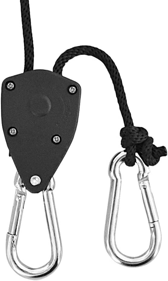 16pcs Heavy Duty Adjustable Lifting Pulley Ratchets Rope Clip Hanger Lanyard Strap with Aluminium Carabiners Internal Gears for Hanging Fixtures Reflectors Carbon Multipurpose Use