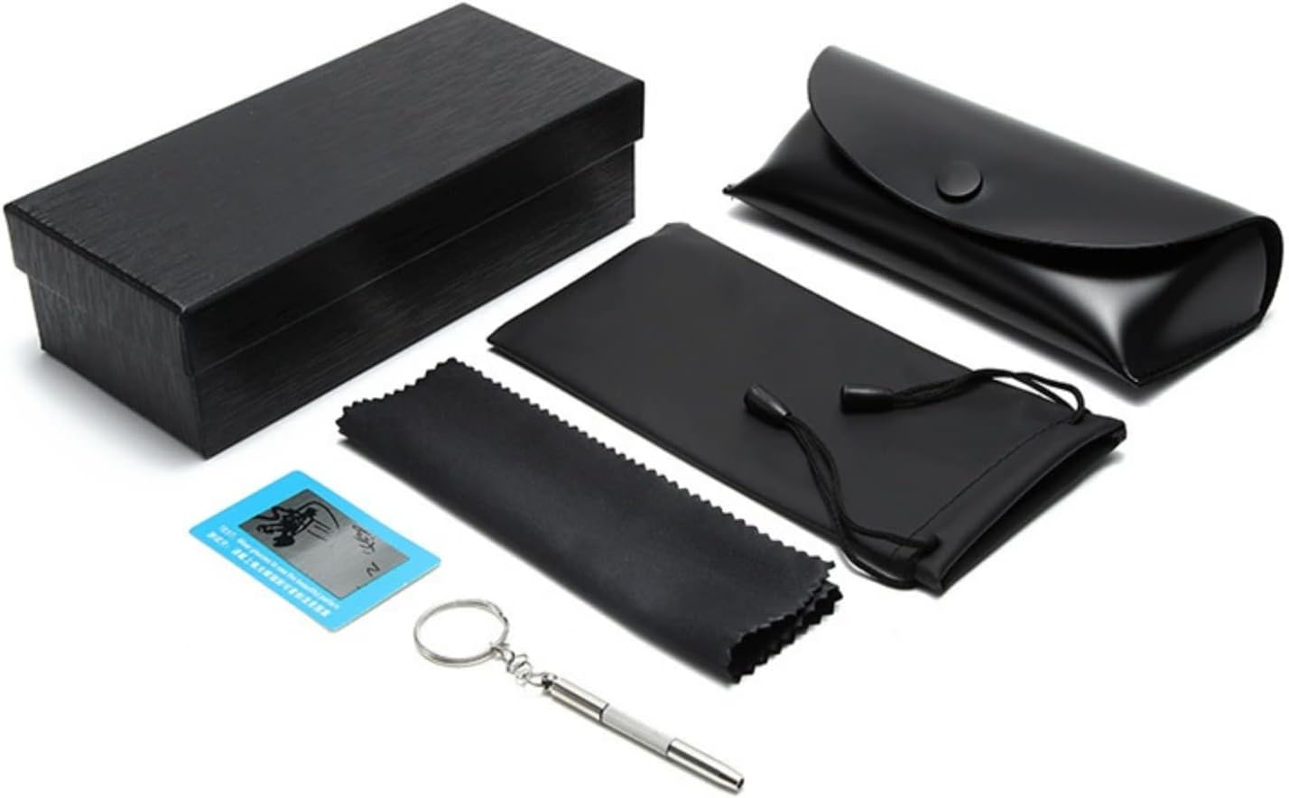 Glasses Case and Glasses Cloth, Simple Black Leather Case with Matching Cleaning Cloth, Portable Practical Item for Lens Cleanliness and Safety
