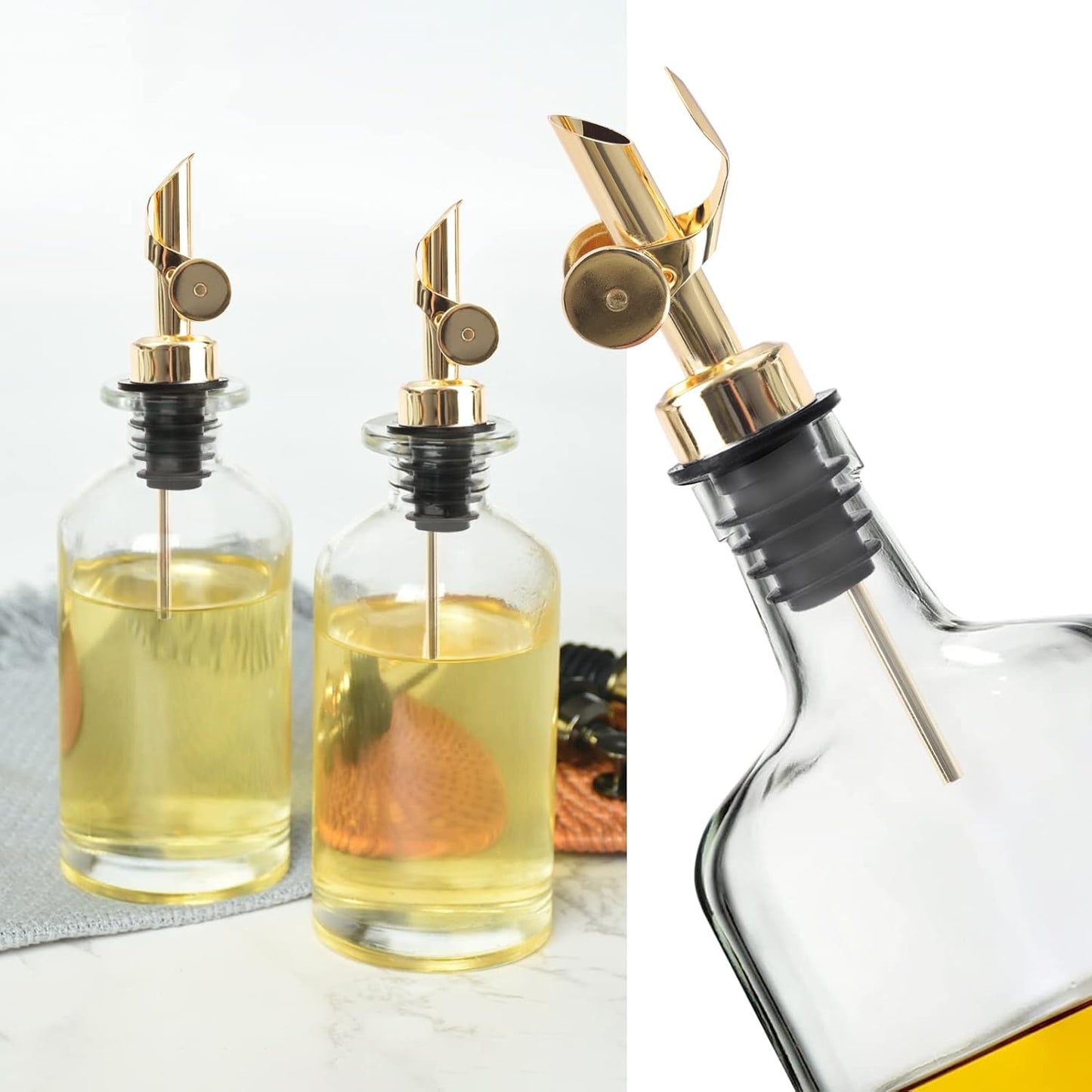 4 PCS Stainless Steel Pourers,Liquor Bottle Pourers Dispenser Spout Cover,Liquor Pour Spout With Cap,Suitable For Olive Oil Dispenser Oil Bottles (Gold)