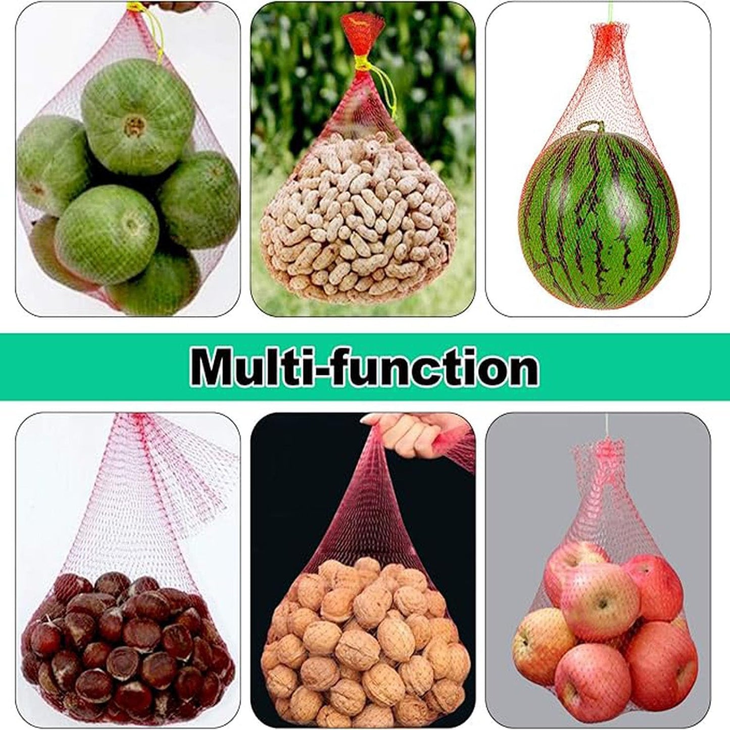 100Pcs Resuable Nylon Mesh Bags,Red Hanging Watermelon Net Bag,13.8"L Thicker Reusable Fruit Net Bag for Hanging Watermelon,Honeydew Melon,Vegetables,Load Capacity 1.5kg