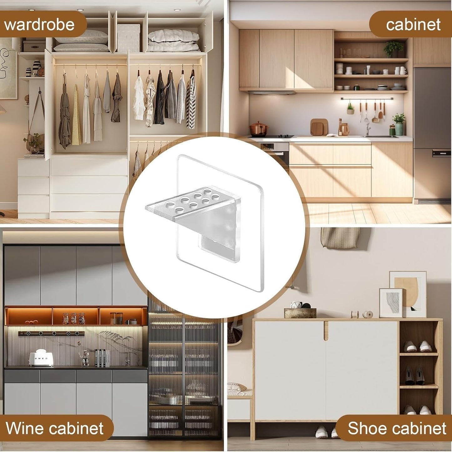 12Pcs Punch Free Shelf Support Peg,Self Adhesive Support Shelf Bracket,Strong Load Bearing for Shelves Kitchen Cabinet Book Closet,Solid Shelf Bearing 15kg