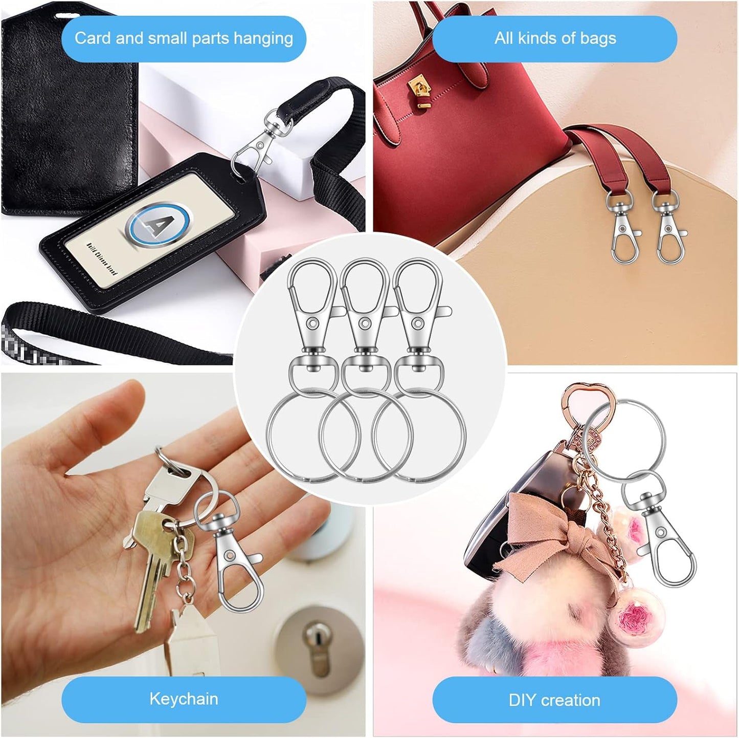 104PCS Swivel Lanyard snap Hook with Key Rings (Silver, 1.2inch(32mm))