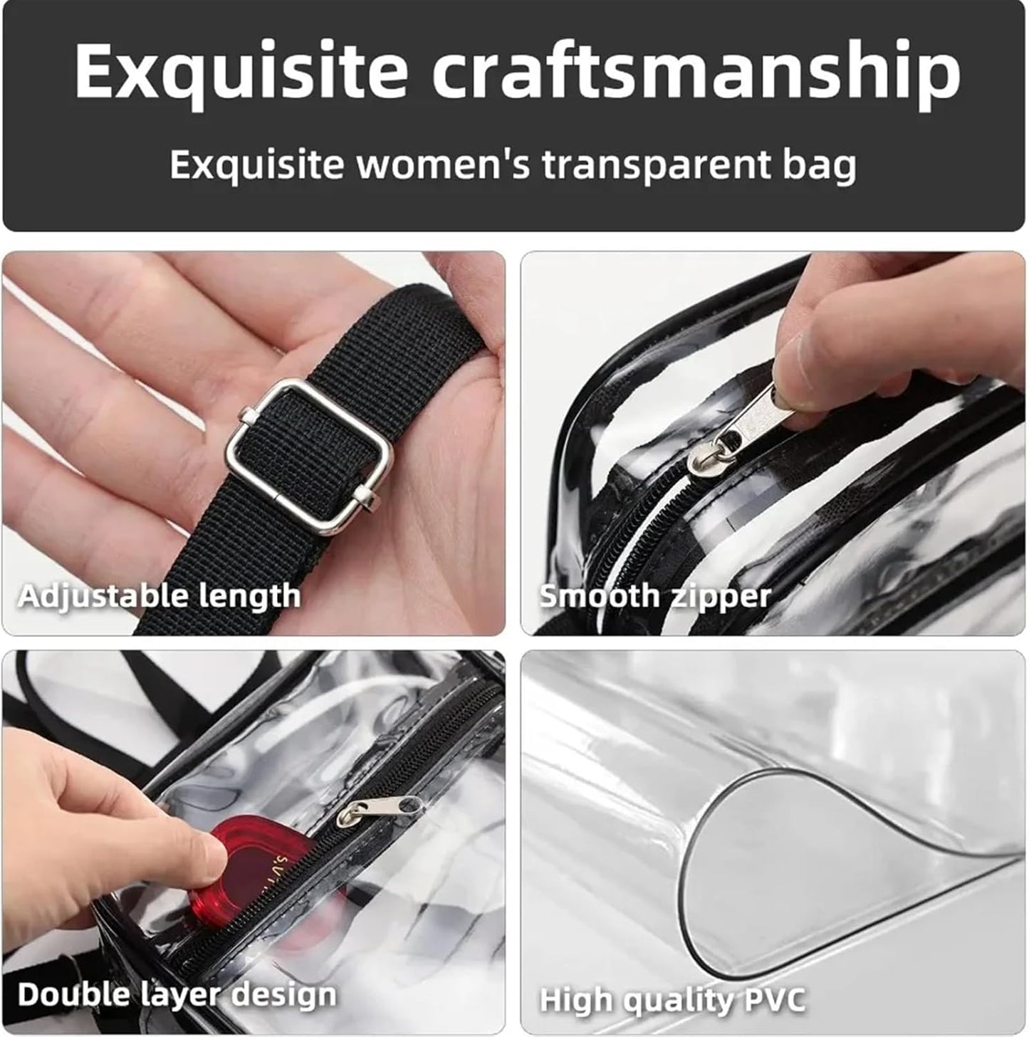 2-Pack Clear Bag Stadium Approved, Clear Crossbody Bag Purse Waterproof PVC Pocket(Style A :22 * 17 * 6cm+Style B: 20 * 15 * 5cm)