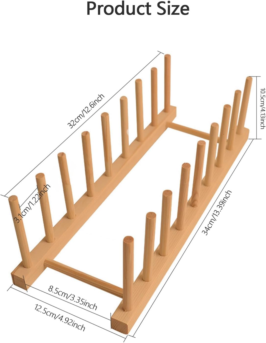 Wooden Dish Rack, 8 Slots Wooden Plate Rack, Dish Stand Holder Vertical Drainer Kitchen Cabinet Organizer for Dish, Pots, Lids, Bowls, Cups,Cutting Board and More