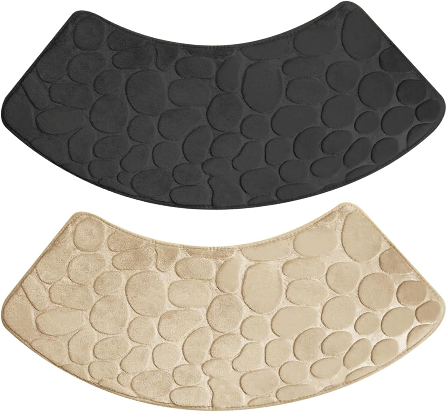 Bath Mat, Curved Shower Mat Non-Slip Quadrant Shower Mat Super Absorbent Corner Shower Mat Machine Washable Fan-Shaped Bathroom Carpet Rugs, Black, 16x39 inches