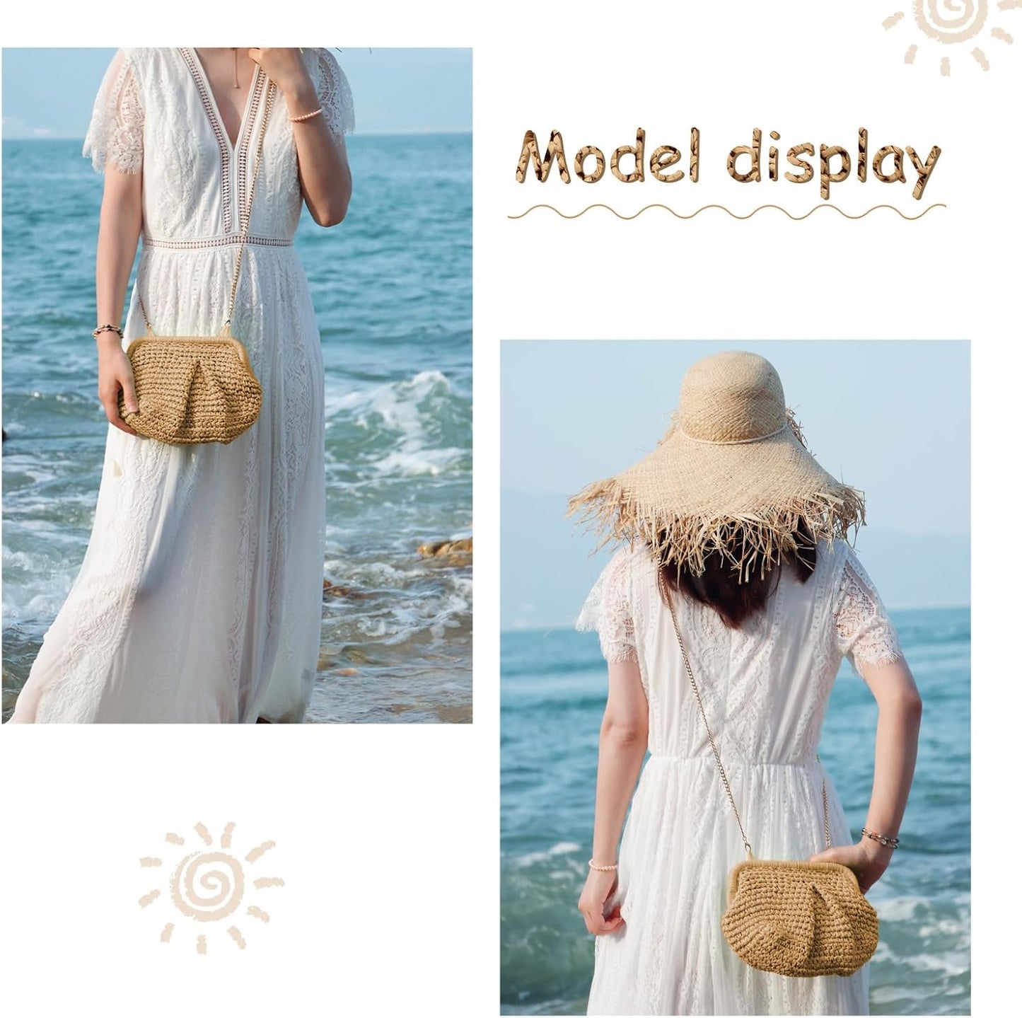 Straw Clutch Purse for Women Cloud Dumpling Pouch Straw Crossbody Shoulder Handbag Summer Beach Woven Bag