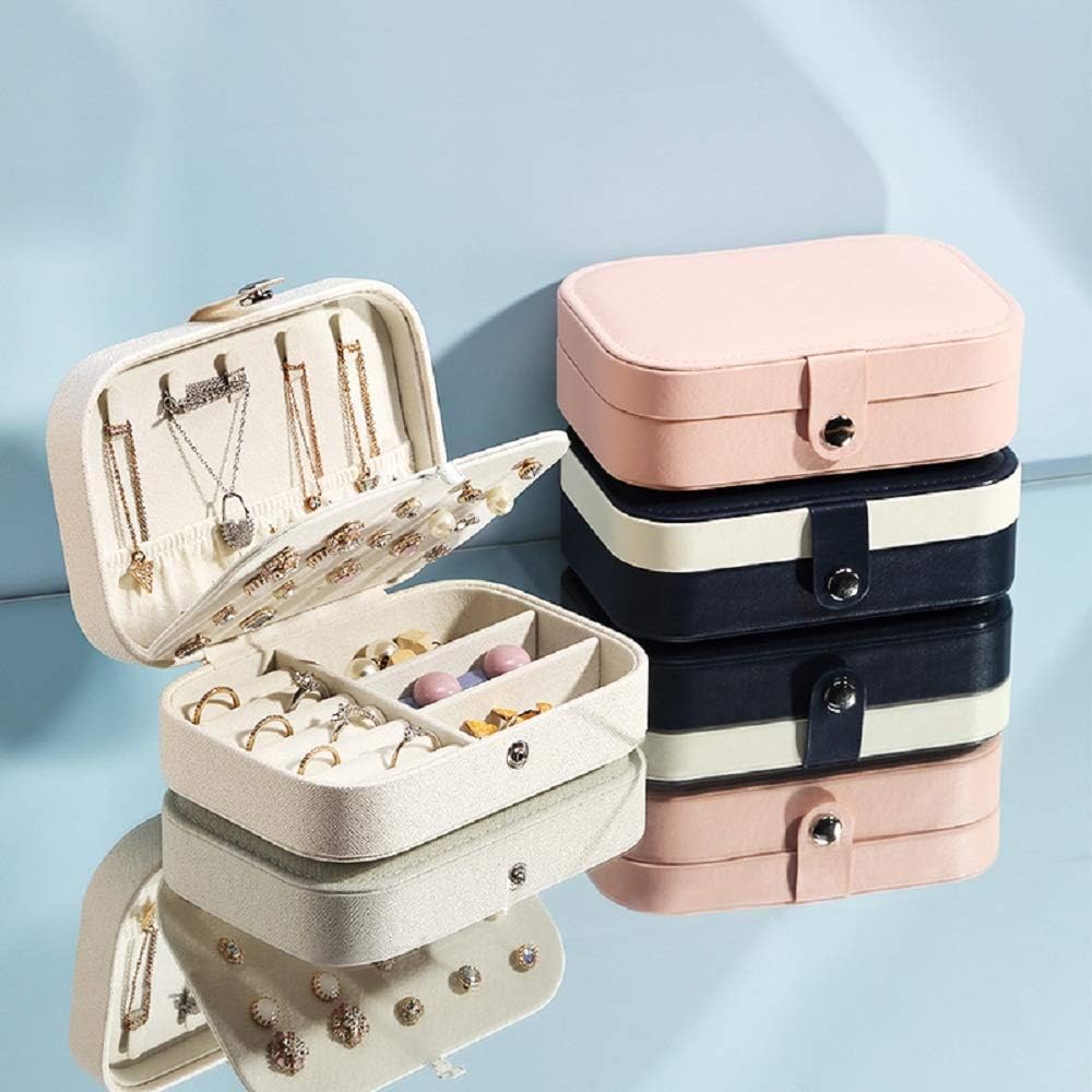 Small Jewelry Box, Travel Jewelry Organizer Portable Jewelry Storage Case for Necklace Earring Rings, Double Layer PU Leather Mini Jewelry Gift Box for Girls Women, Pink