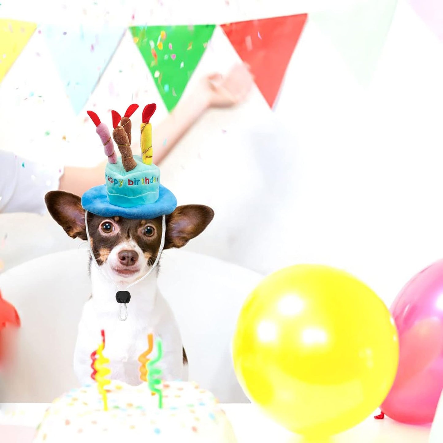 Dog Birthday Hat, Soft Plush Pet Birthday Cake Hat with 5 Colored Candles Cute Cat Birthday Party Hat for Pet Birthday Party (Blue)