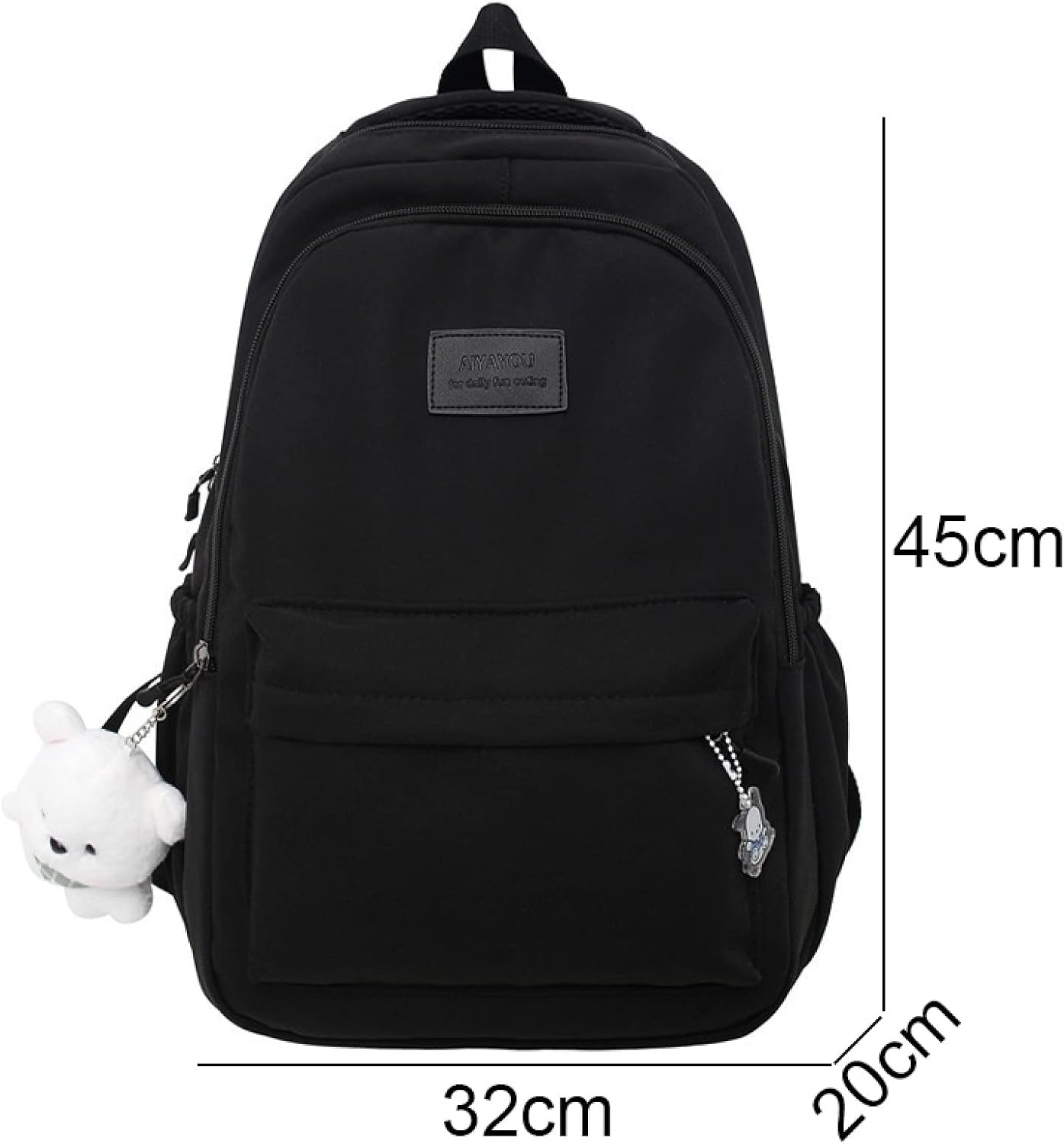Female Lady High Capacity College Backpack Women Laptop School Bags Cute Girl Travel Book Bag Cool,Black,with Bear Doll