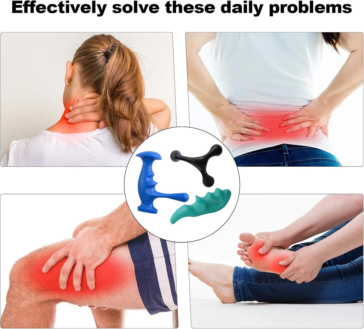 Manual Trigger Point Massage Tool and Thumb Saver for Full Body Deep Tissue Massage, Set Include 1 Green Thumb Protector Tool 1 Palm Urchin Massage Tool Hand Held 4-Legged Massage Knobs