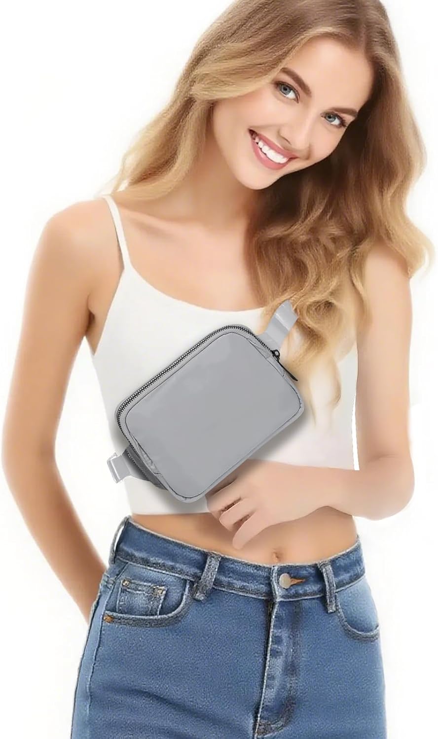 Belt Bag for Women Fanny Pack Dupes, Fashion Crossbody Waist Pack Bag with Adjustable Strap, Everywhere Belt Bag for Travel Outdoors Running Hiking(Grey)
