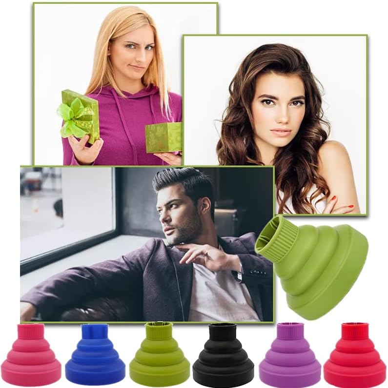 Collapsible Hair Diffuser Attachment - Portable Silicone Diffuser for Curly Hair, Fits 1.57-1.99" Nozzle Dryers, Travel & Salon Use (Green)