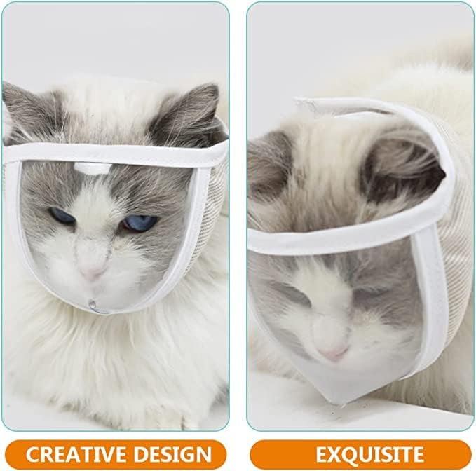 Cat Face Guard - Transparent Cat Grooming Muzzle with A Blowhole - Cotton Pet Mouth Cover Protective Cover Adjustable for Nail Trimming Bathing Grooming Cat Muzzle for Grooming (S)