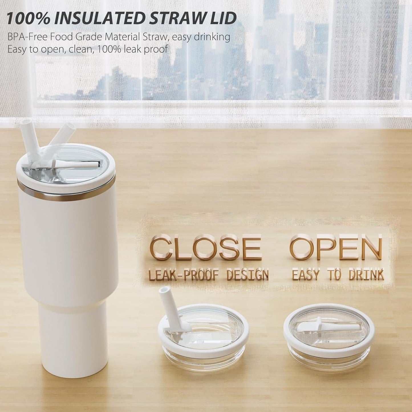 2 Pcs Replacement Lids with Straw, 40 OZ Tumbler Lid Replacement for Stanley Cup, Leak-Proof Flip Straw Lid, Spill-Proof Tumbler Cover for Stanley Cup (White)
