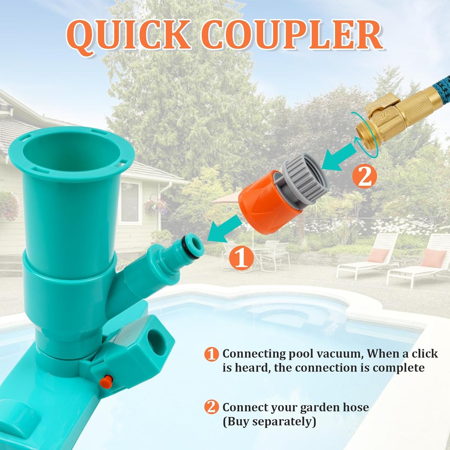 2 Pieces Plastic Garden Hose Connector, Quick Coupler 3/4"GHT Female for Pool Vacuum Jet Underwater Cleaner & Leaf -
